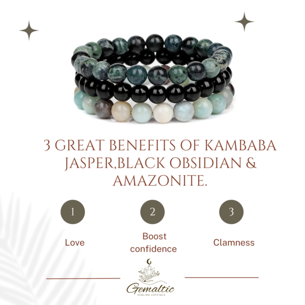 Gemstones Beaded Bracelets Healing Crystal Stone Stretch Elastic Bracelet Kambaba Jasper