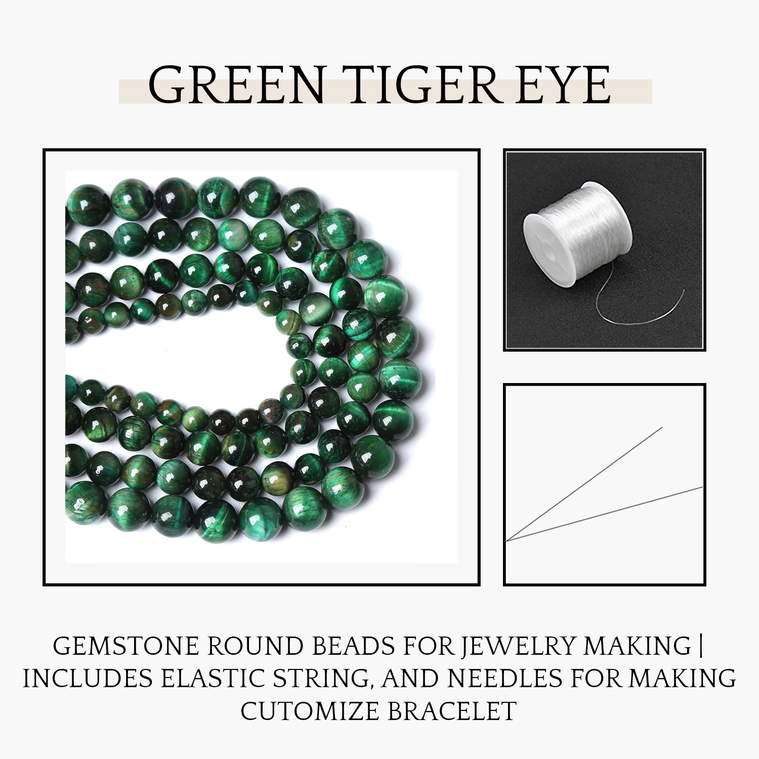 2 Green Tiger Eye Natural AAA Beads