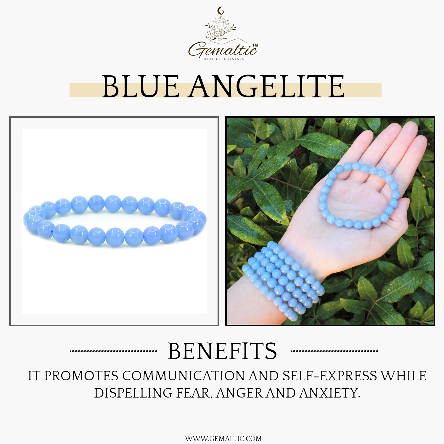 Blue Angelite Natural AAA Bracelet - Image 2