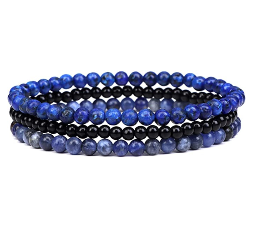 LLBOS Gemstones Beaded Bracelets Healing Crystal Stone Stretch Elastic Bracelet Lapis Lazuli