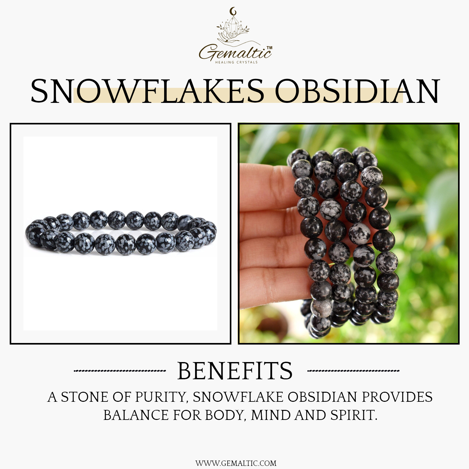 Snowflakes Obsidian Natural AAA Bracelet