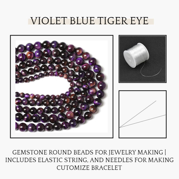 Violet Blue Tiger Eye Natural AAA Beads