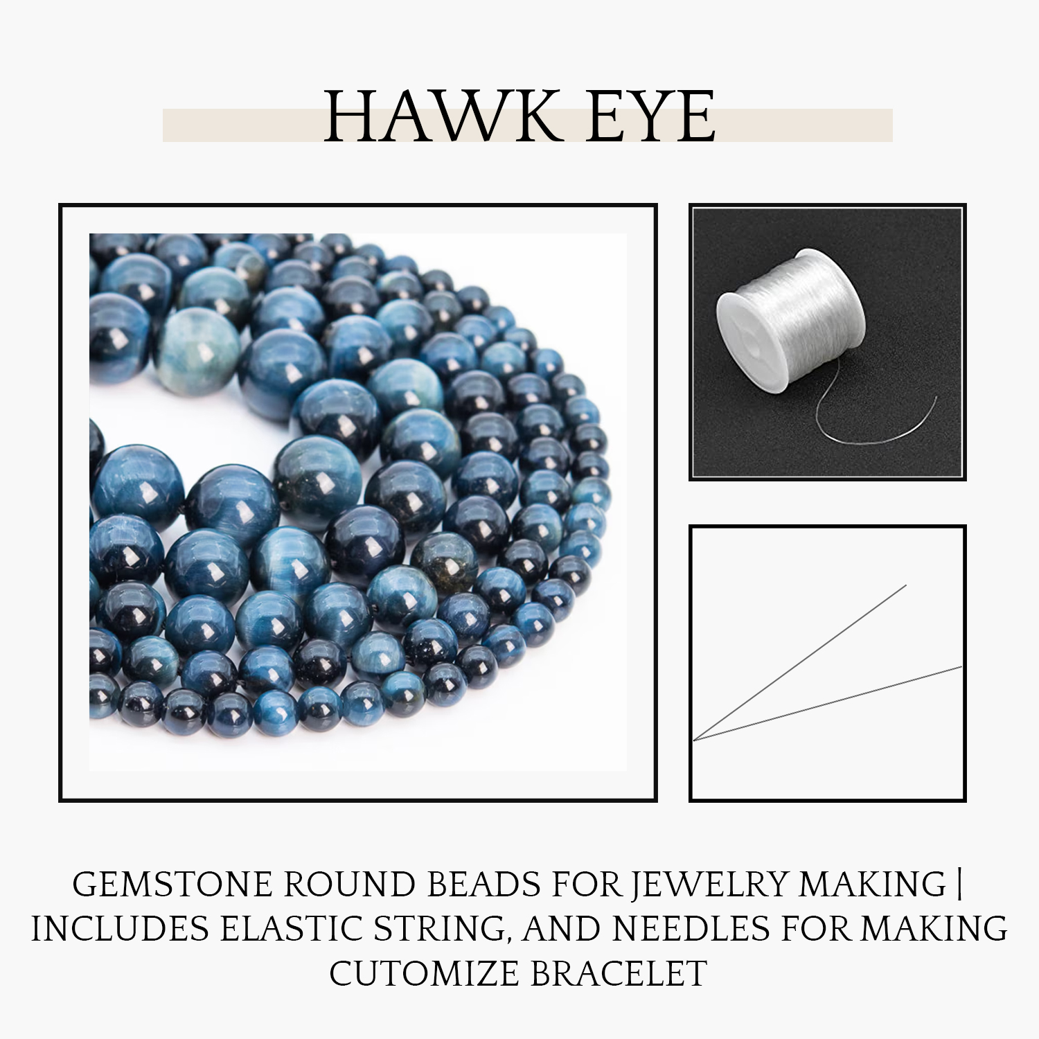 2 Hawks Eye Quartz Natural AAA Beads