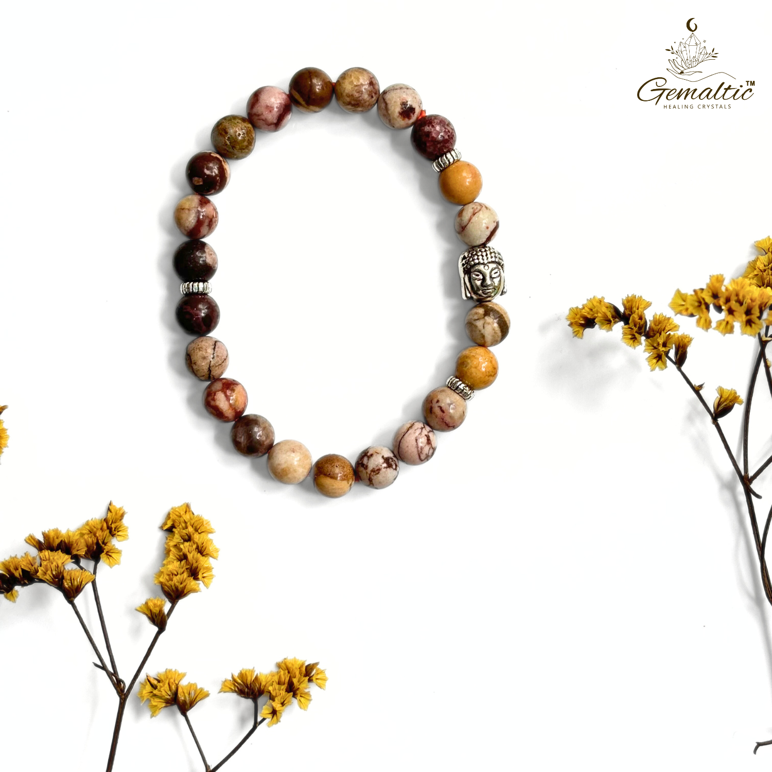 African Zebra Jasper Bracelet With Buddha Head 8MM