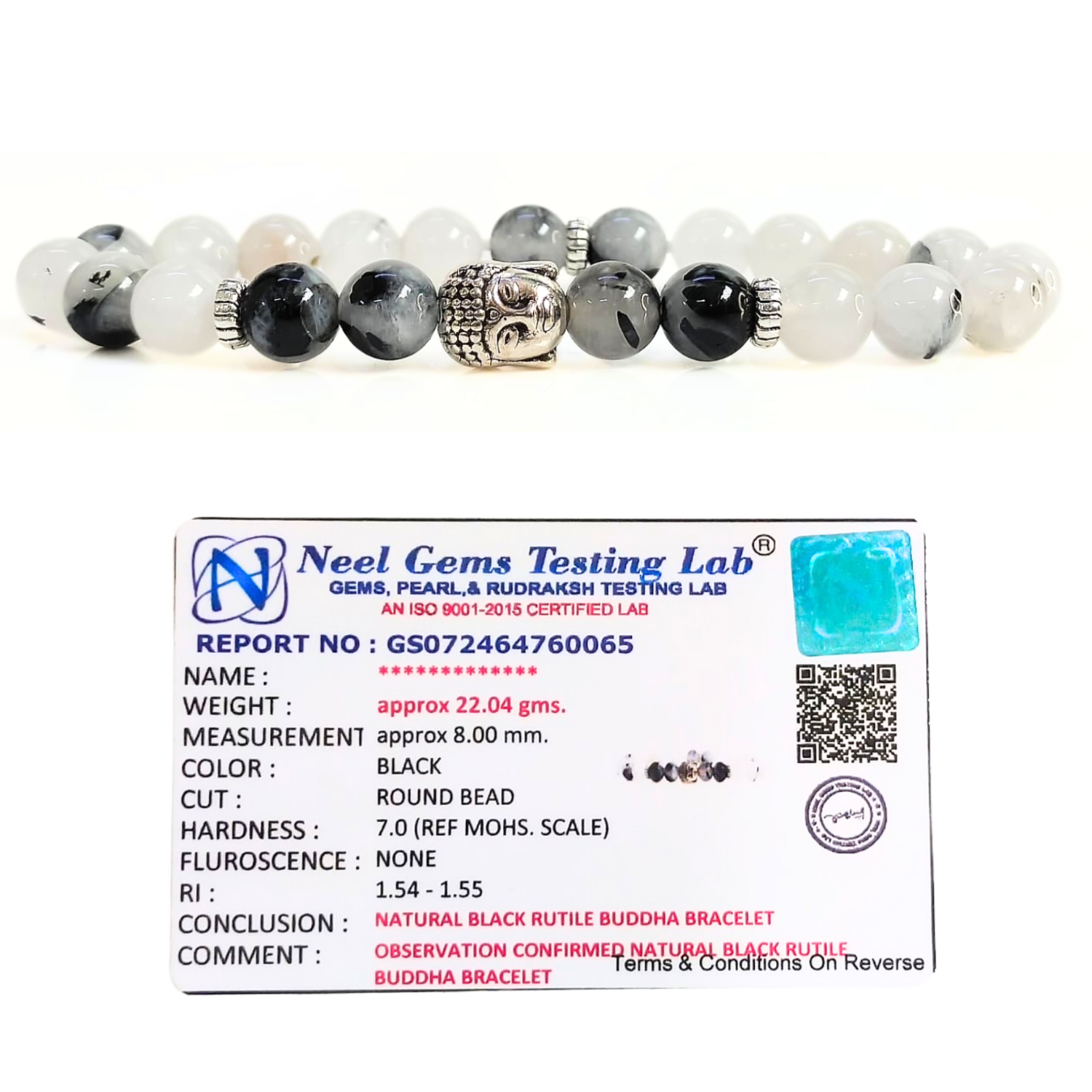 Black Rutile Rutile Quartz With Buddha Head 8MM Bracelet