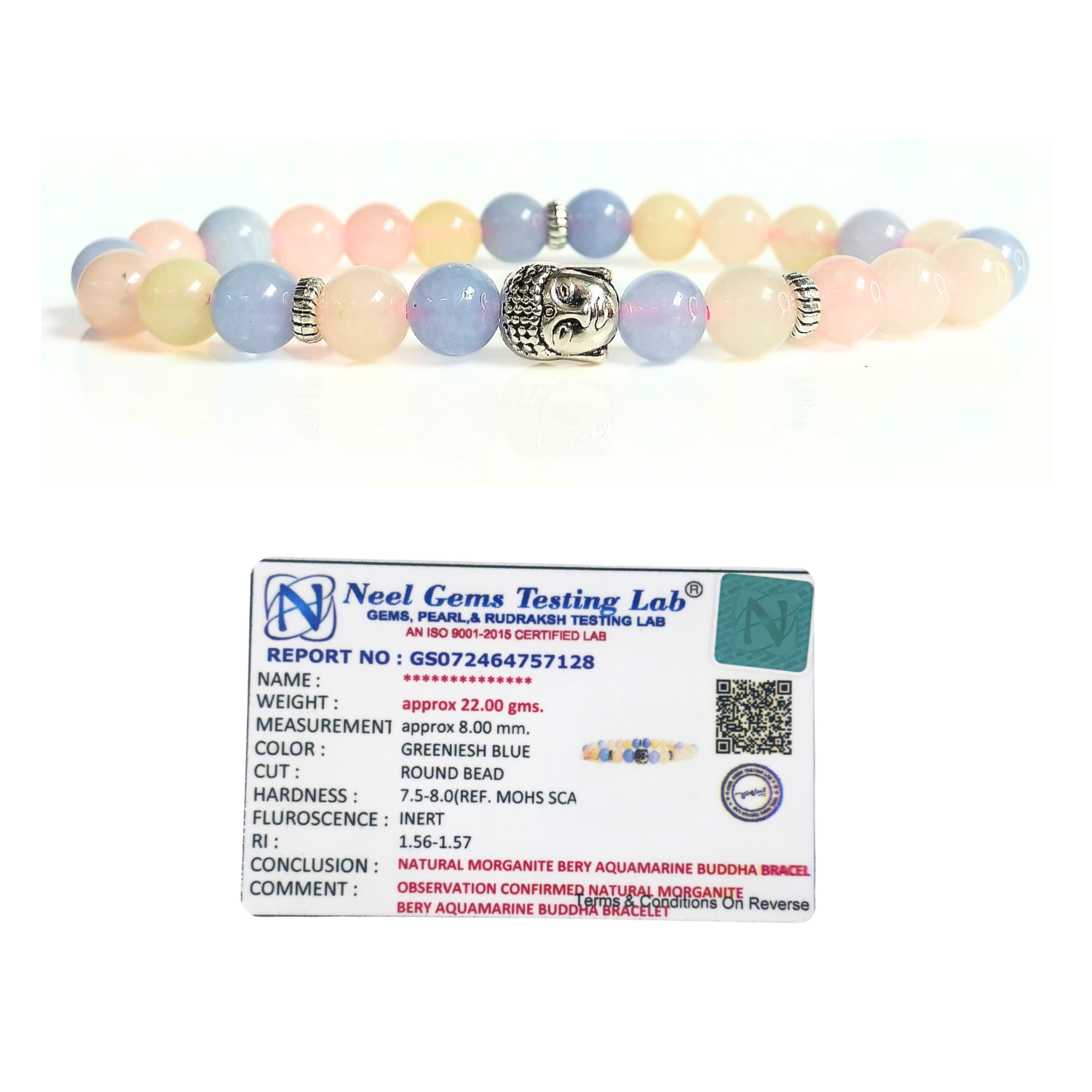 Morganite Bryl Aquamarine Morganite Beryl With Buddha Head 8MM Bracelet