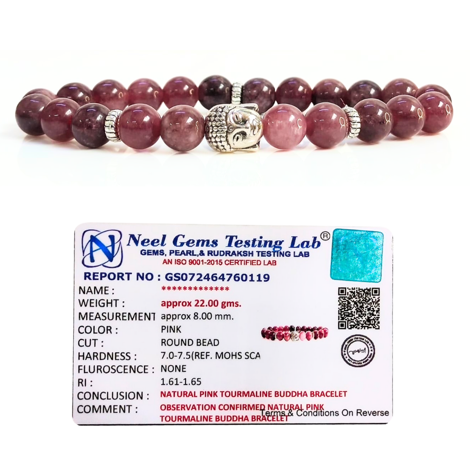 Pink Tourmaline With Buddha Head 8MM Bracelet - Image 2