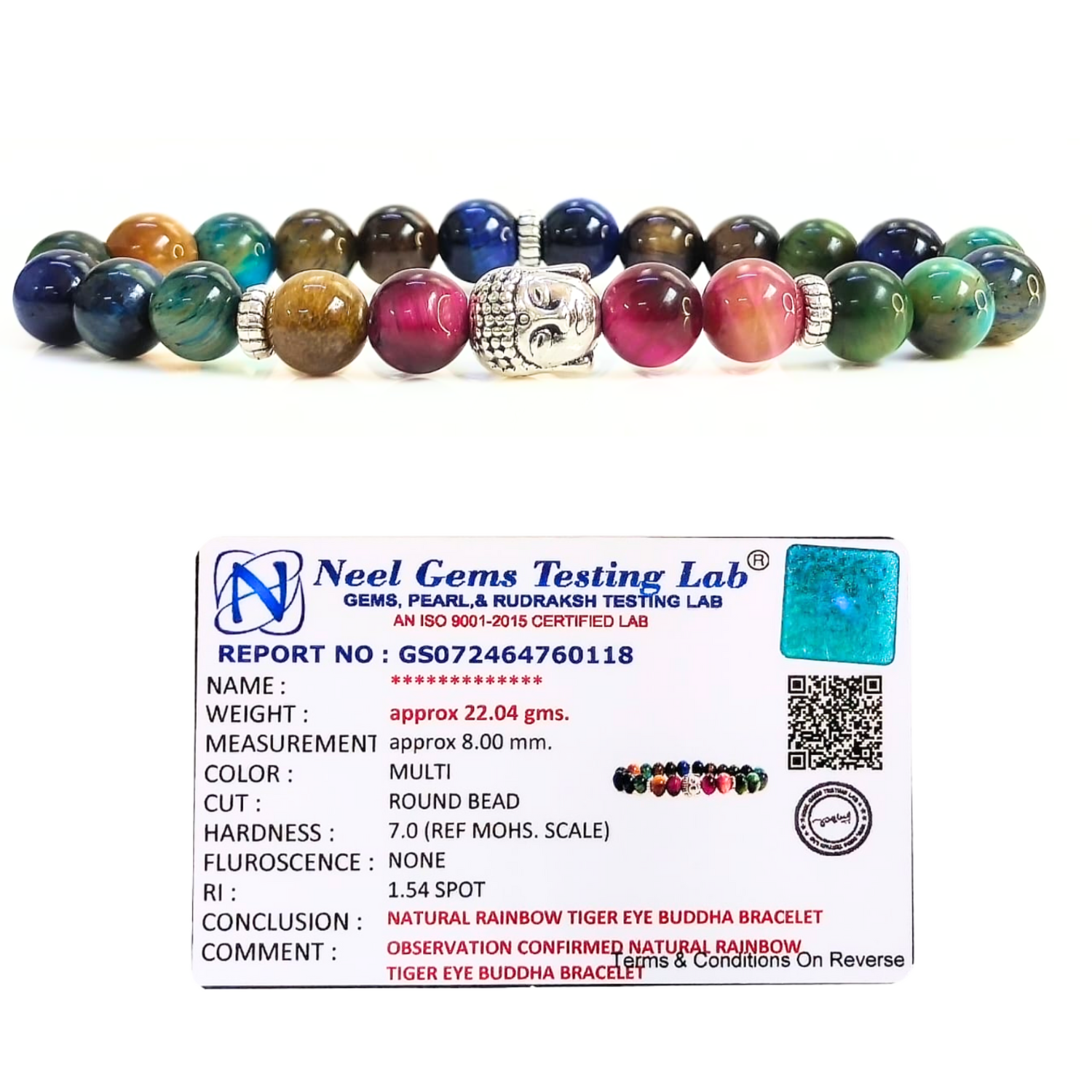 Rainbow Tiger Eye Multicolor Tiger Eye With Buddha Head 8MM Bracelet