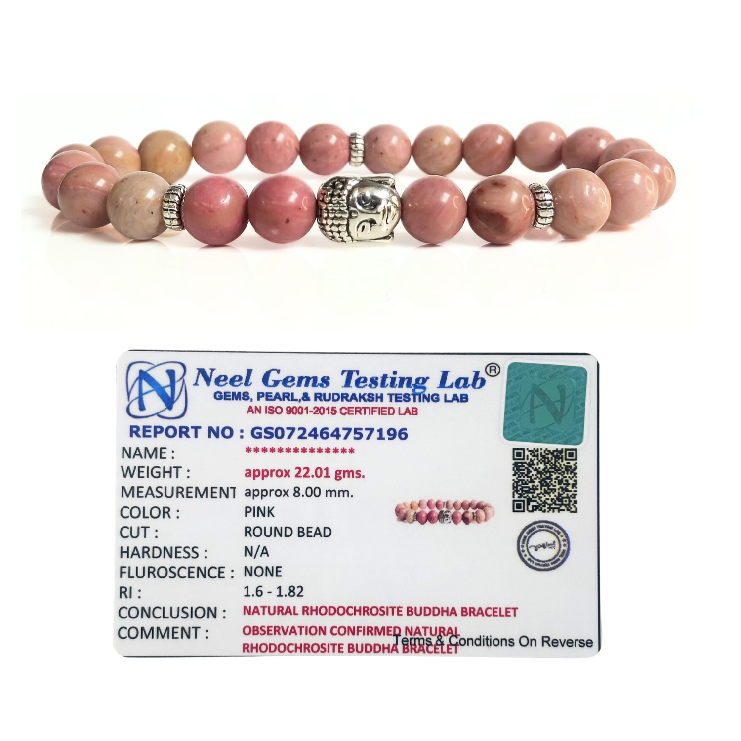 Rhodochrosite Rhodochrosite With Buddha Head 8MM Bracelet