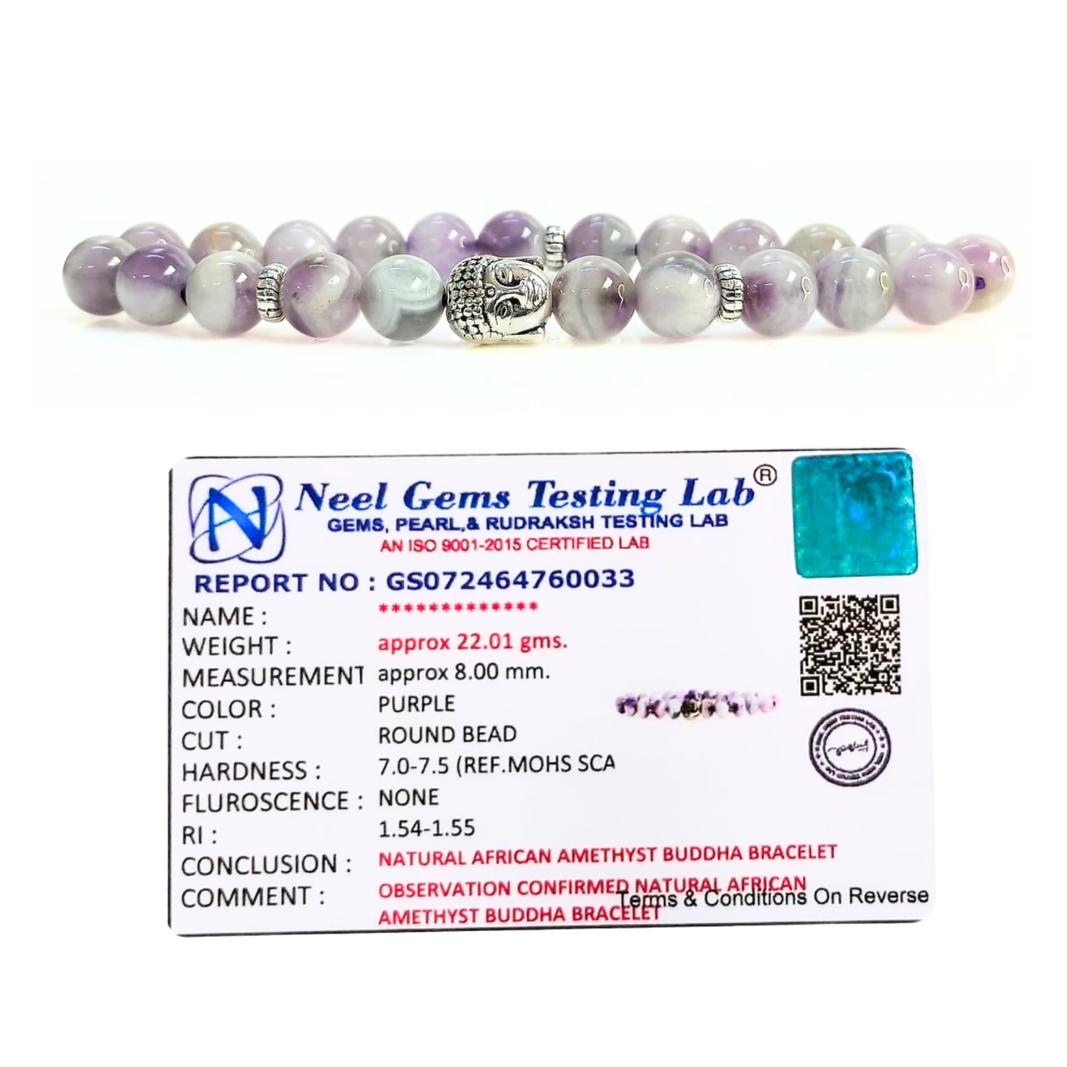 African Amethyst Bracelet With Buddha Head 8MM