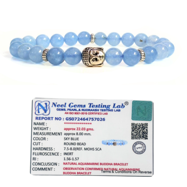 Aquamarine Bracelet With Buddha Head 8MM