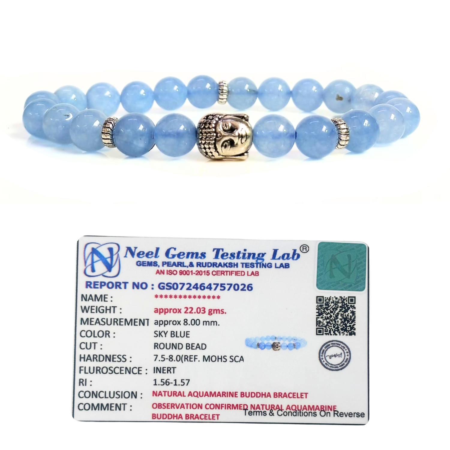 Aquamarine Aquamarine Bracelet With Buddha Head 8MM