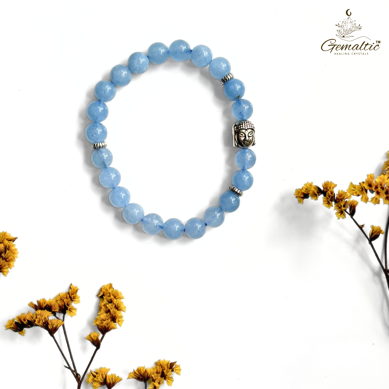 Aquamarine Aquamarine Bracelet With Buddha Head 8MM