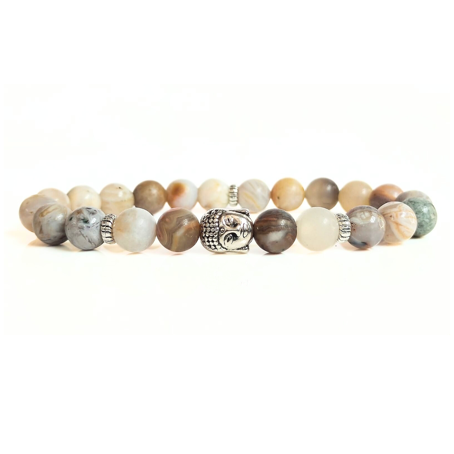 BAMBOO LEAF AGATE Bamboo Leaf Agate Bracelet With Buddha Head 8MM