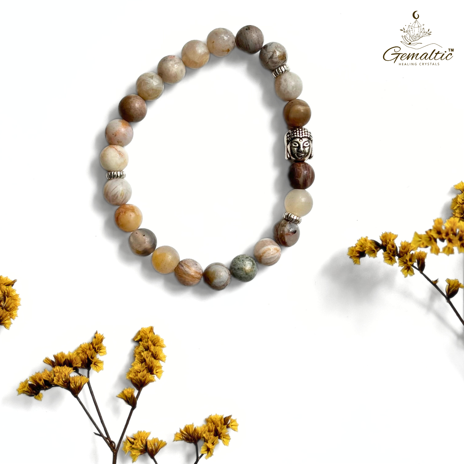 Bamboo Leaf Agate Bamboo Leaf Agate Bracelet With Buddha Head 8MM