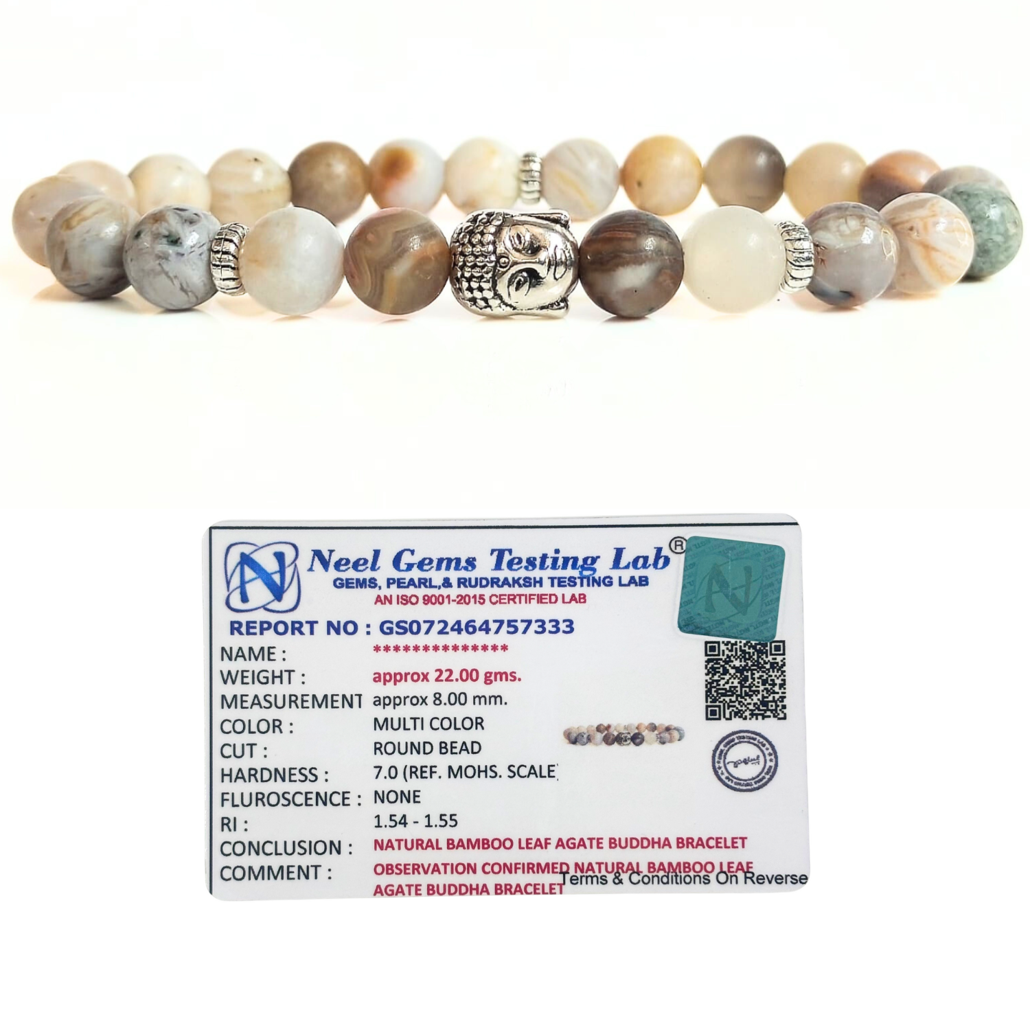 Bamboo Leaf Agate Bamboo Leaf Agate Bracelet With Buddha Head 8MM