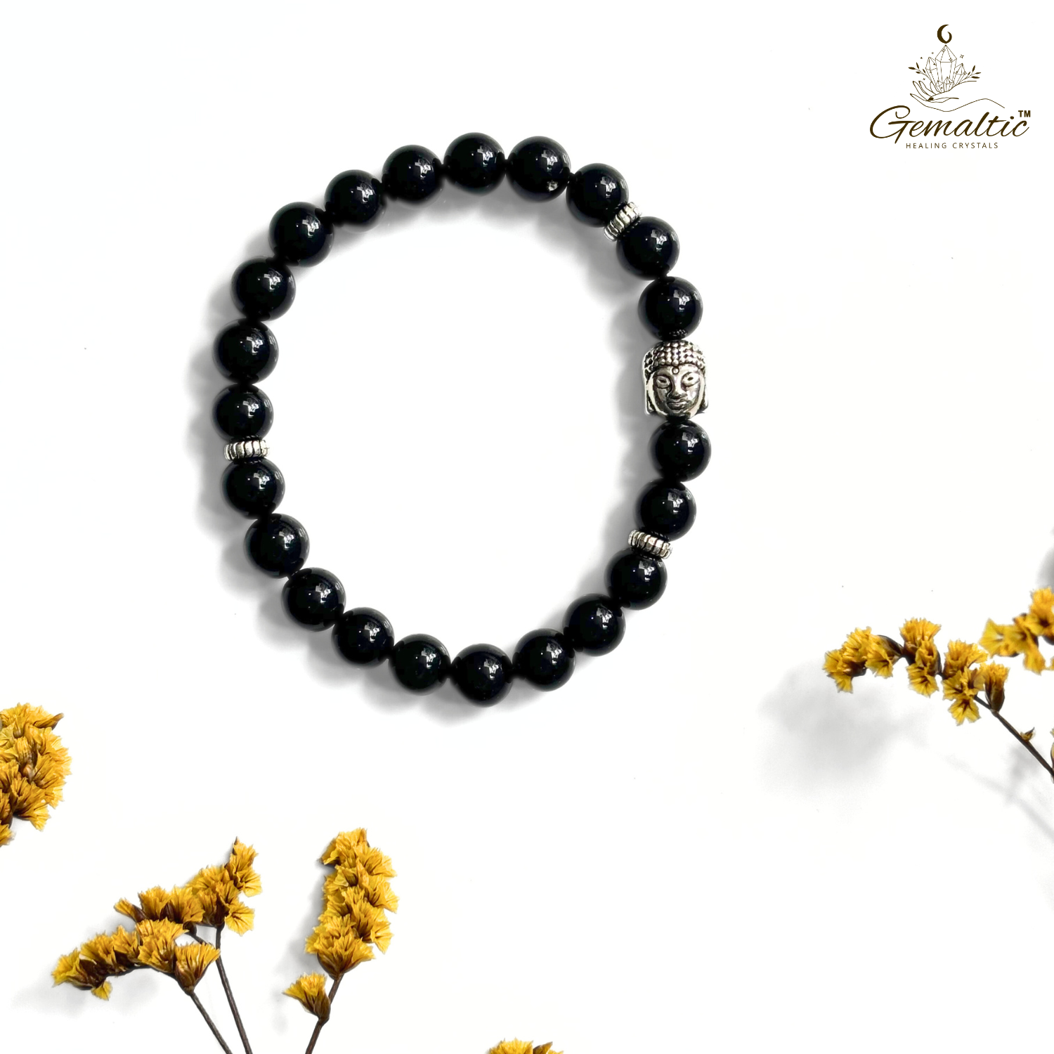 Black Tourmaline Bracelet With Buddha Head 8MM