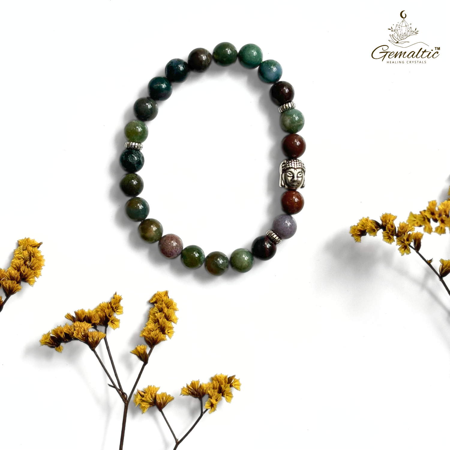 Indian Agate Indian Agate With Buddha Head 8MM Bracelet