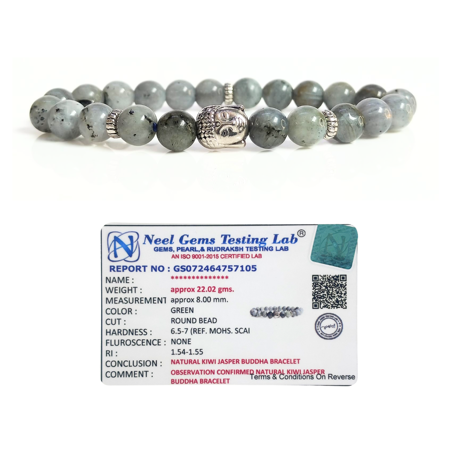 Kiwi Jasper Labradorite With Buddha Head 8MM Bracelet