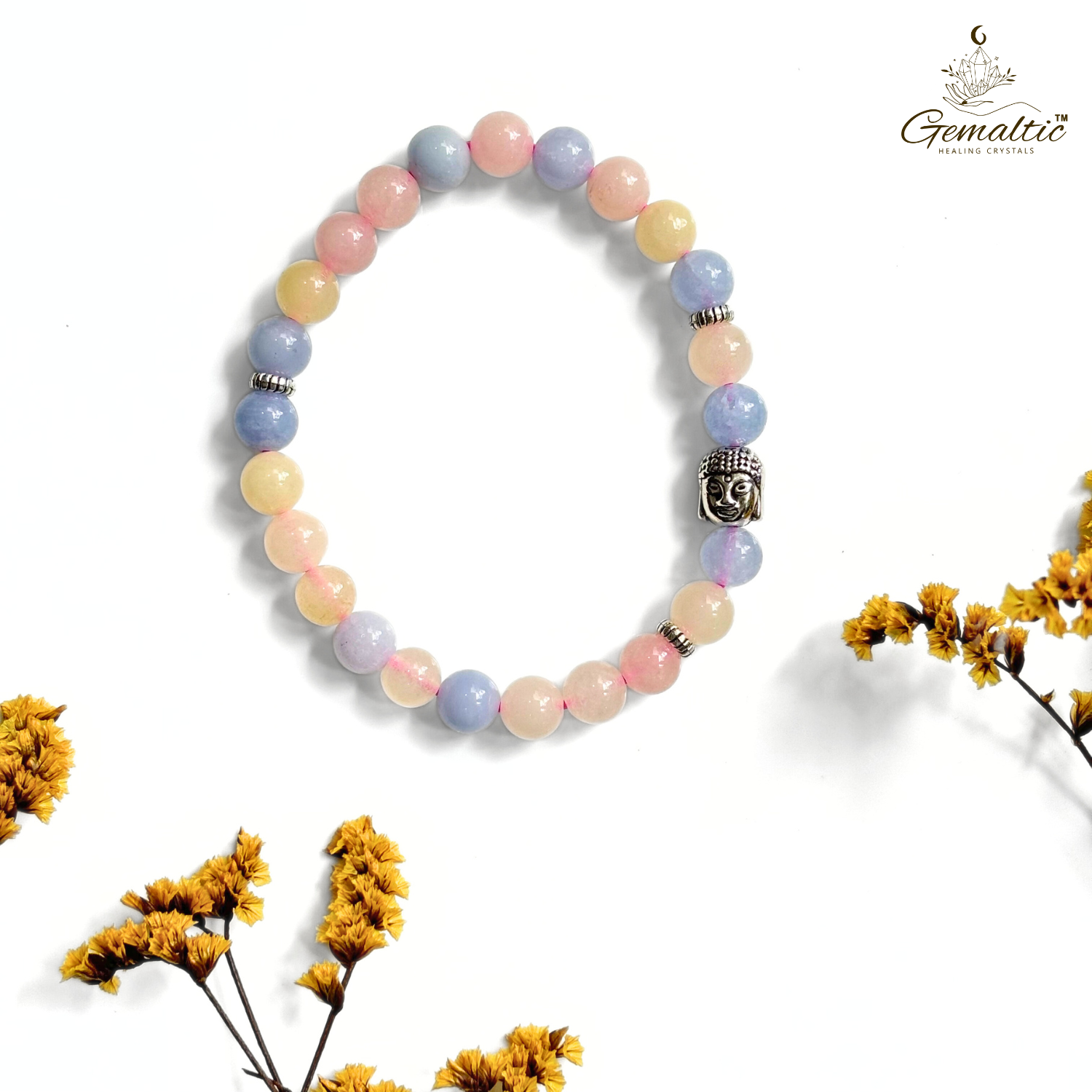 Morganite Bryl Aquamarine Morganite Beryl With Buddha Head 8MM Bracelet