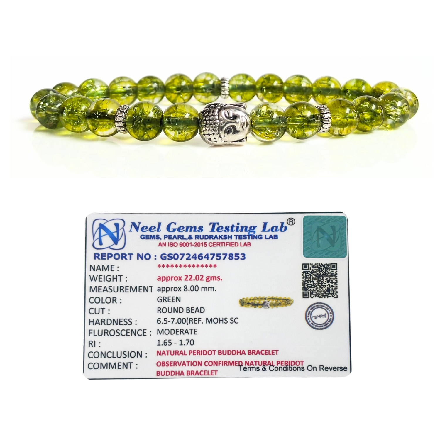 Peridot Peridot With Buddha Head 8MM Bracelet