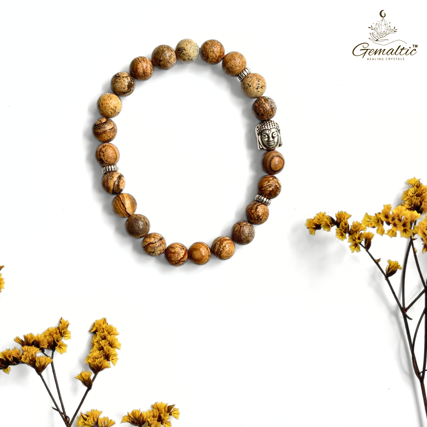 Picture Jasper With Buddha Head 8MM Bracelet