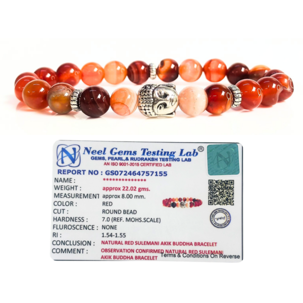 Red Sulemani Hakik With Buddha Head 8MM Bracelet