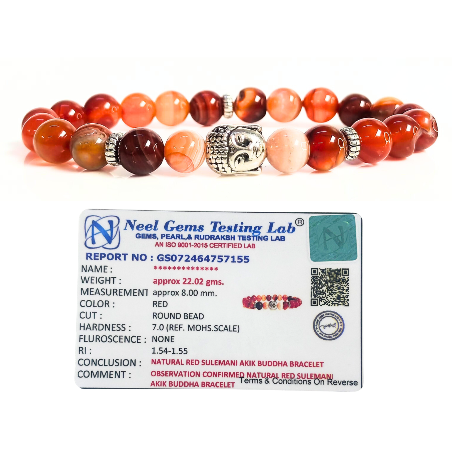Red Sulemani Hakik Red Sulemani Hakik With Buddha Head 8MM Bracelet