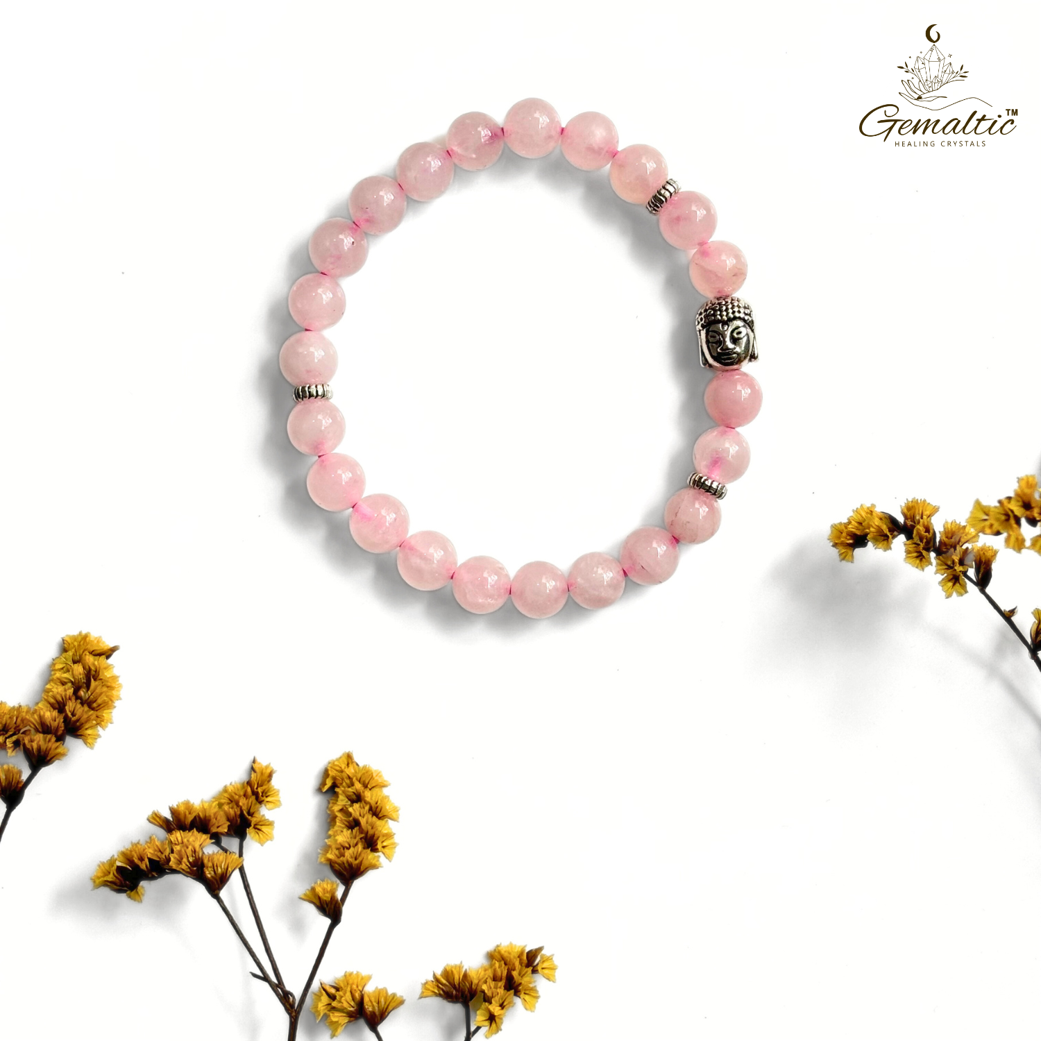 Rose Quartz Rose Quartz With Buddha Head 8MM Bracelet