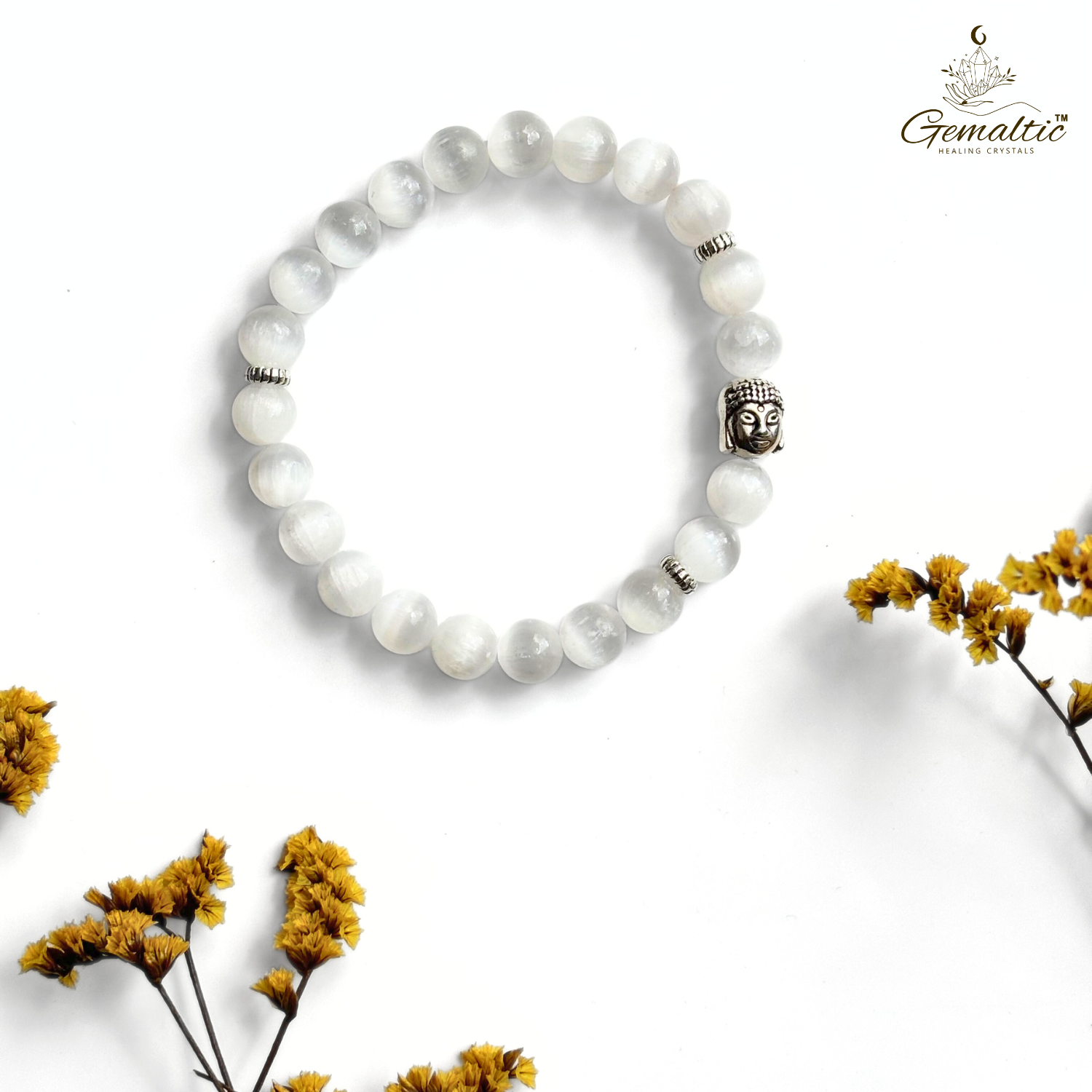 Selenite With Buddha Head 8MM Bracelet