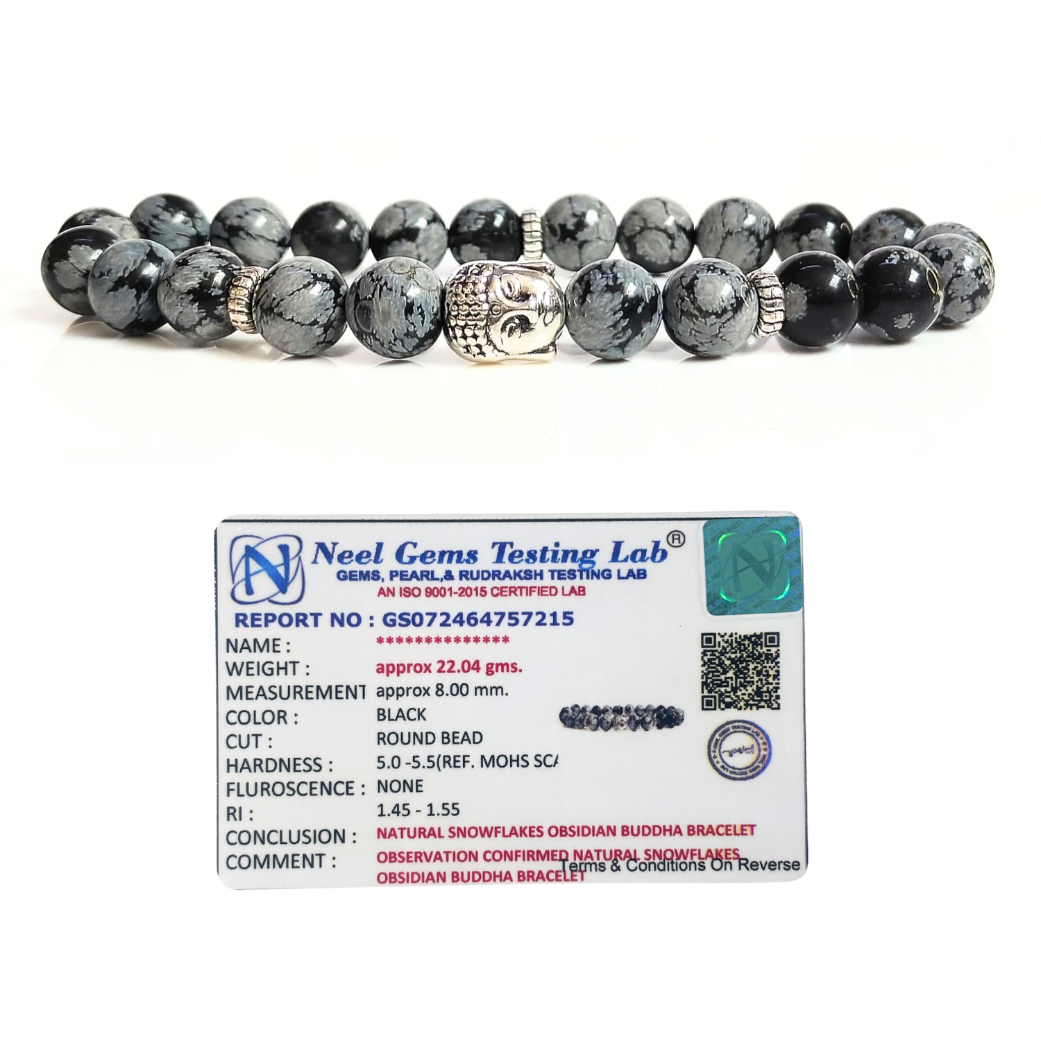 Snowflakes Obsidian With Buddha Head 8MM Bracelet