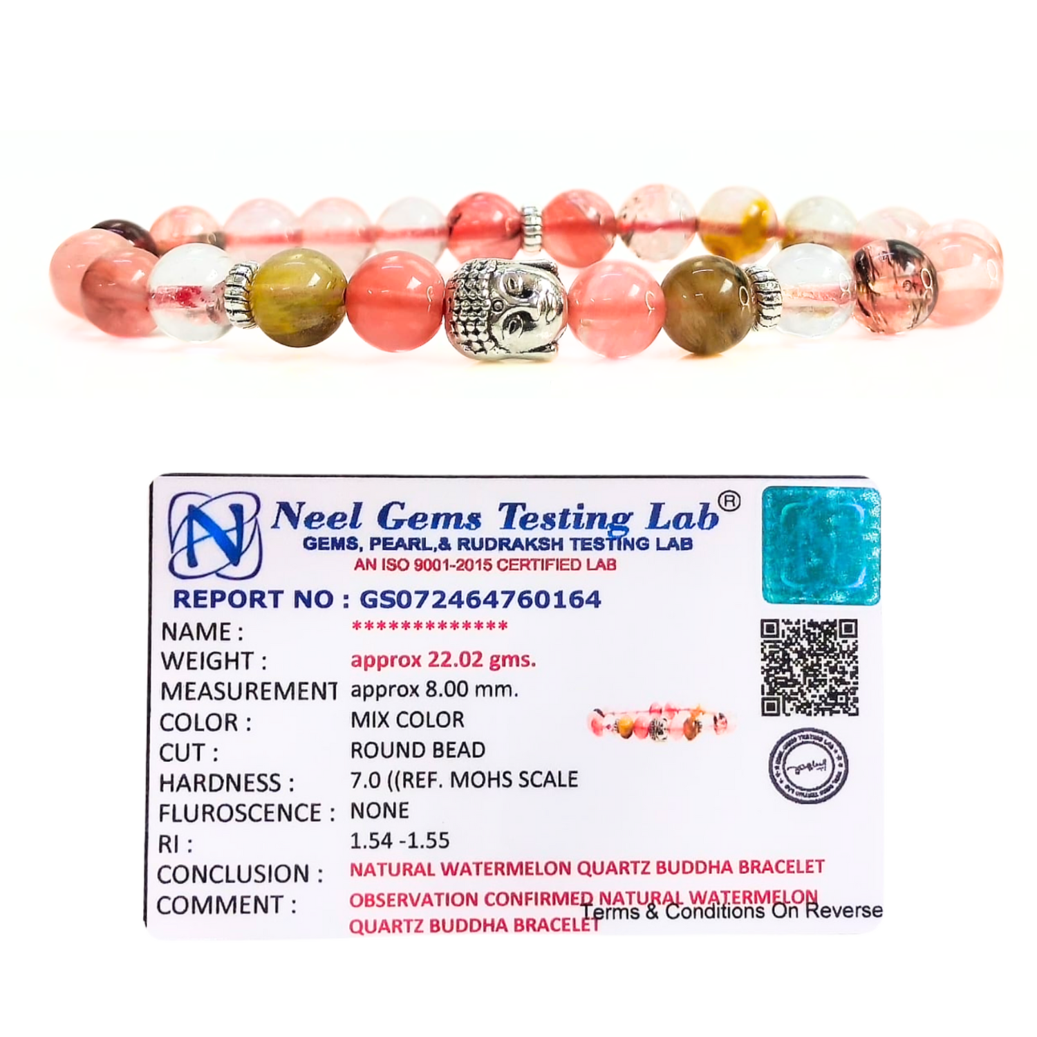 Water Melon Quartz Watermelon Quartz With Buddha Head 8MM Bracelet