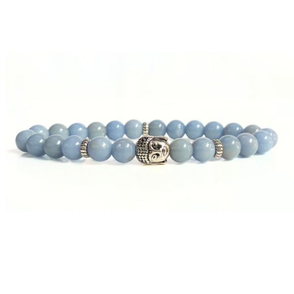 Blue Angelite With Buddha Head 8MM Bracelet