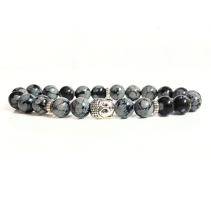 Snowflakes Obsidian With Buddha Head 8MM Bracelet