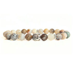 Bamboo Leaf Agate Bracelet With Buddha Head 8MM