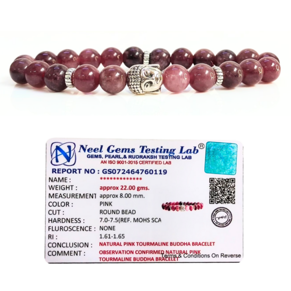 Pink Tourmaline With Buddha Head 8MM Bracelet