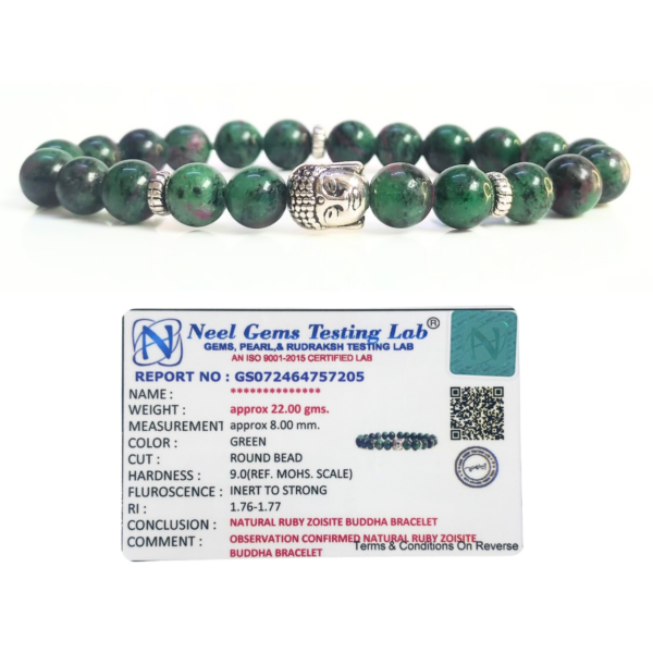 Ruby Zoisite With Buddha Head 8MM Bracelet