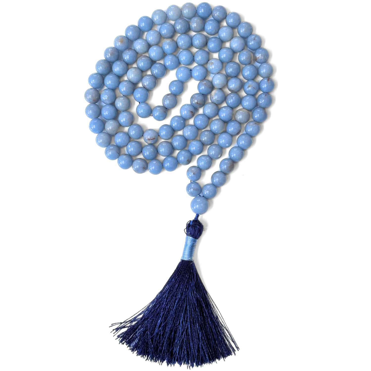 Blue Angelite Jap Mala – 108 Beads for Prayer & Healing
