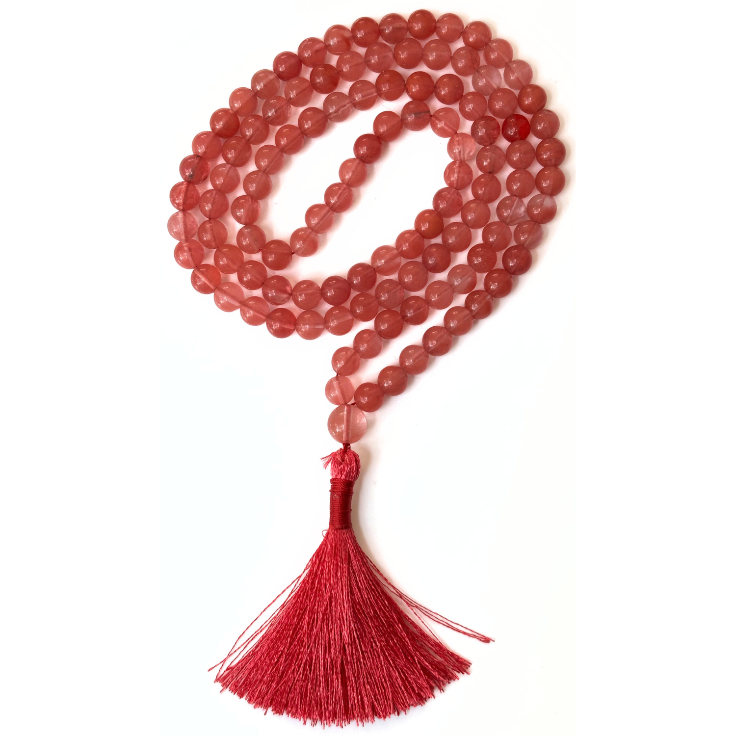 Cherry Quartz Jap Mala – 108 Beads for Prayer & Healing