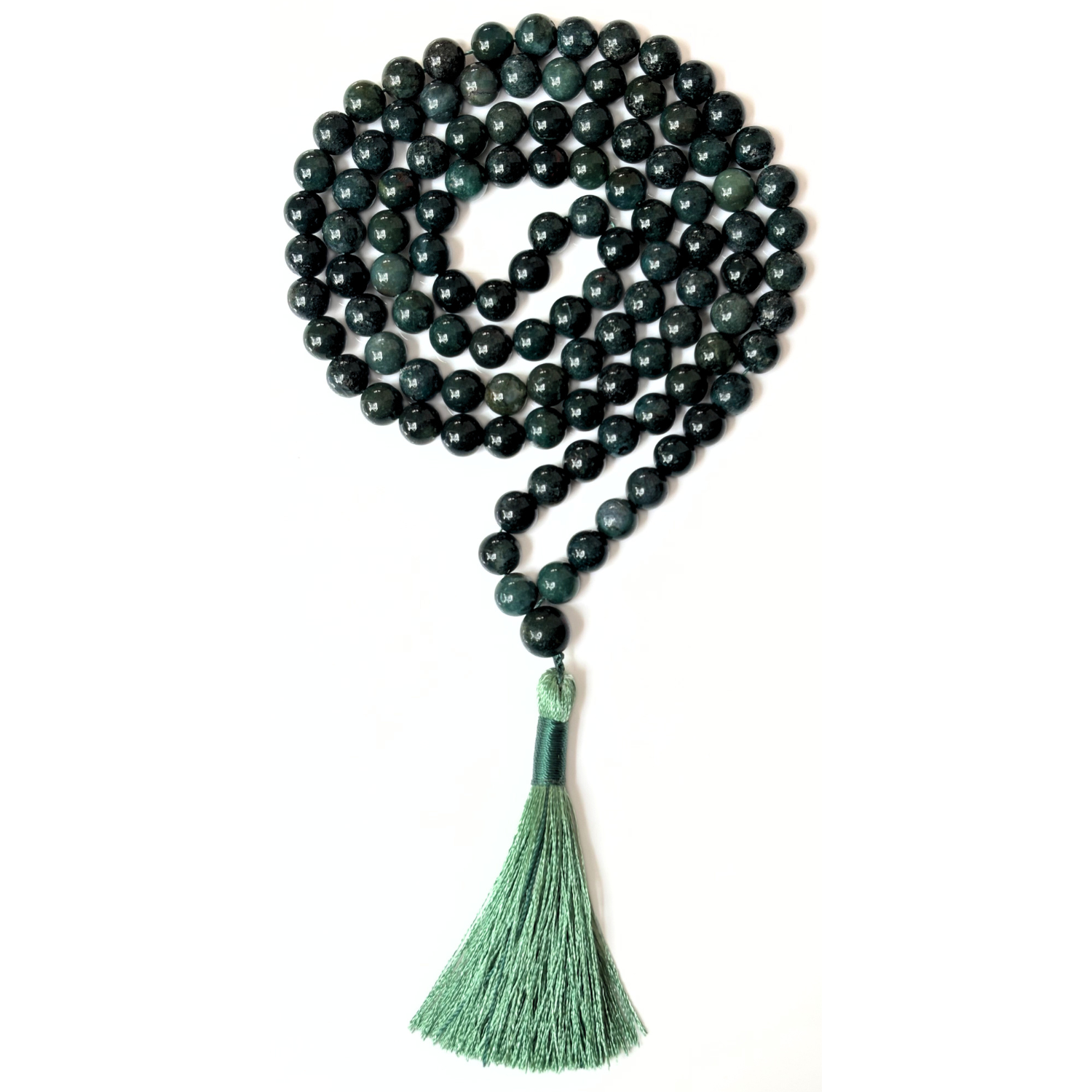 Moss Agate Jap Mala 108 Beads for Meditation & Healing