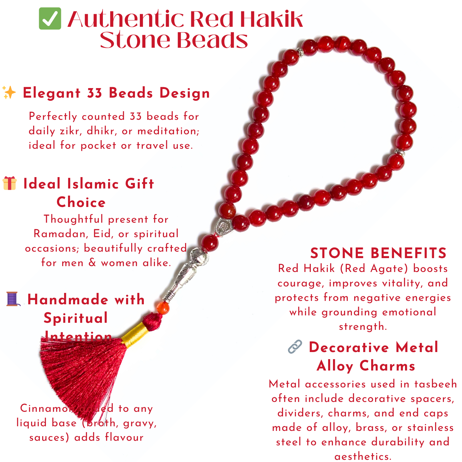 12 Red Hakik 100 Beads Tasbih