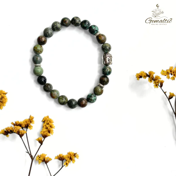 African Turquoise Bracelet With Buddha Head 8MM