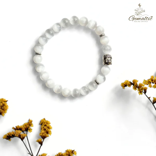 Selenite With Buddha Head 8MM Bracelet