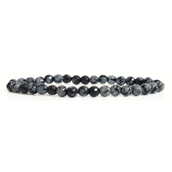 Snowflakes Obsidian Faceted Beads Bracelet