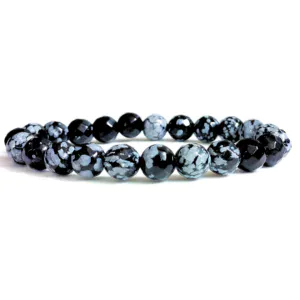 Snowflakes Obsidian Faceted Beads Bracelet