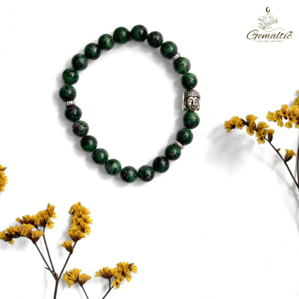 Ruby Zoisite With Buddha Head 8MM Bracelet